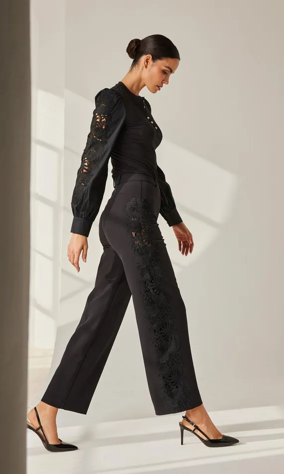 Generation Love Clothing Brenna Lace Combo Pants Black Women Pants
