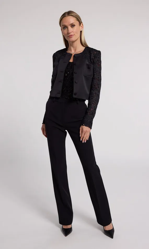 Generation Love Clothing Cortez Lace Combo Jacket Black Women Blazers and Jackets