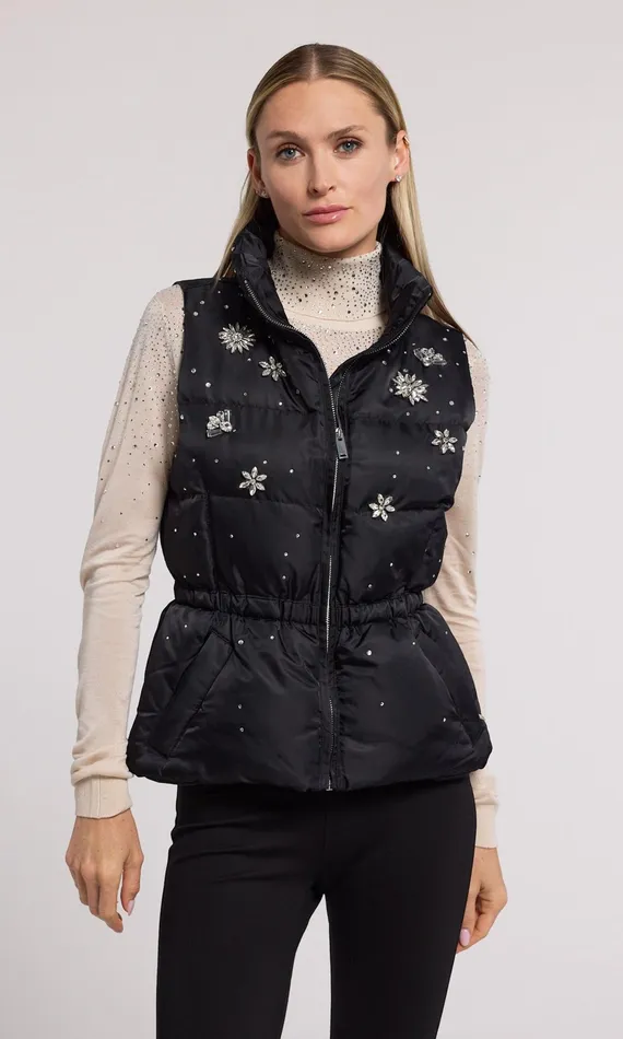 Generation Love Clothing Jenia Crystal Puffer Vest Blackclear Women Outerwear