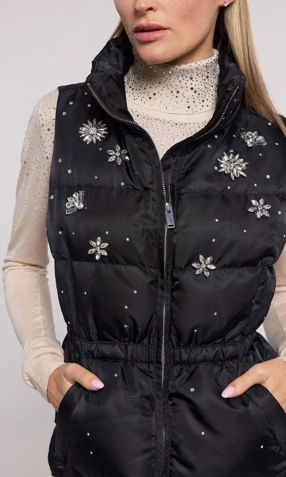 Generation Love Clothing Jenia Crystal Puffer Vest Blackclear Women Outerwear