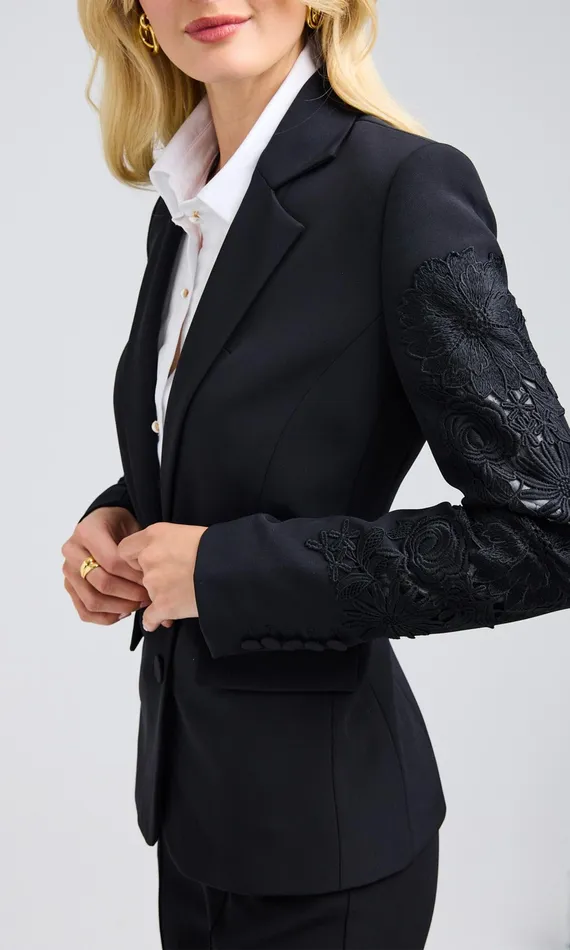 Generation Love Clothing Venturi Lace Combo Blazer Black Women Blazers and Jackets
