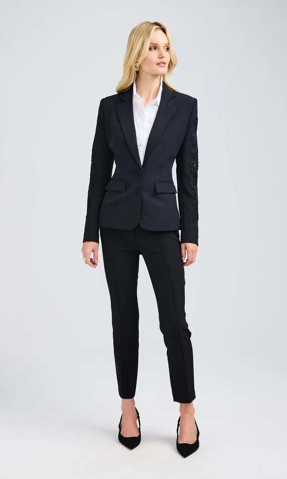 Generation Love Clothing Venturi Lace Combo Blazer Black Women Blazers and Jackets