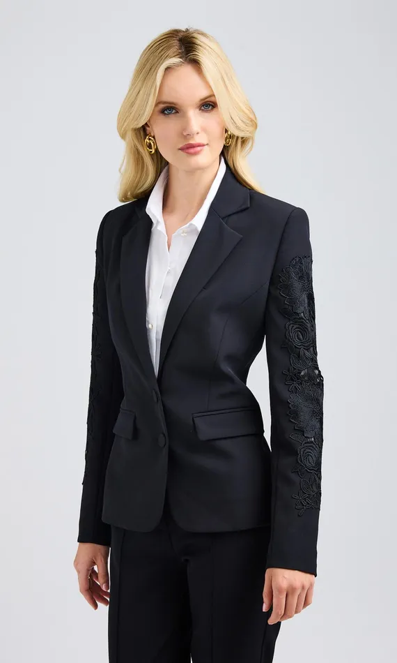 Generation Love Clothing Venturi Lace Combo Blazer Black Women Blazers and Jackets