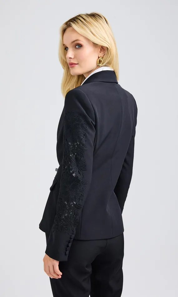 Generation Love Clothing Venturi Lace Combo Blazer Black Women Blazers and Jackets