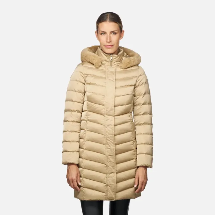 Geox Down Jackets BETTANIE WOMAN Travertine Fulllength Quilted Coat Travertine 8211 Woman