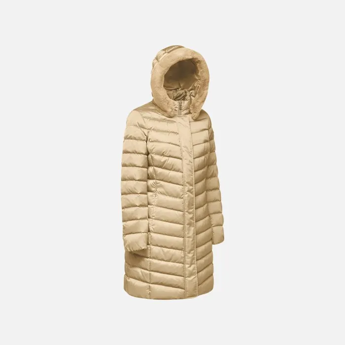 Geox Down Jackets BETTANIE WOMAN Travertine Fulllength Quilted Coat Travertine 8211 Woman
