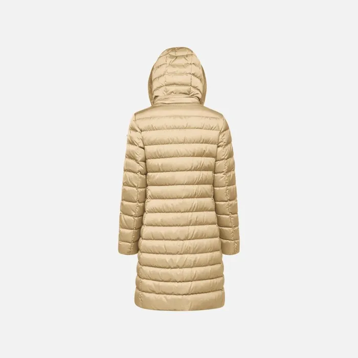 Geox Down Jackets BETTANIE WOMAN Travertine Fulllength Quilted Coat Travertine 8211 Woman