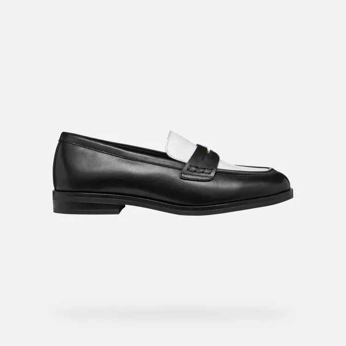 Geox Loafers CLORIDIE WOMAN BlackWhite Leather Loafers Blackwhite 8211 Woman