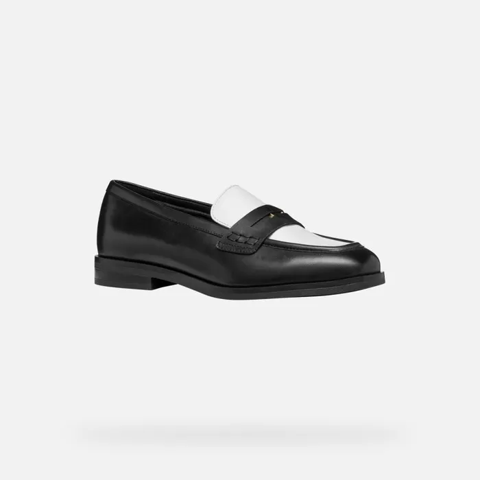 Geox Loafers CLORIDIE WOMAN BlackWhite Leather Loafers Blackwhite 8211 Woman