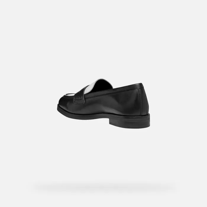 Geox Loafers CLORIDIE WOMAN BlackWhite Leather Loafers Blackwhite 8211 Woman