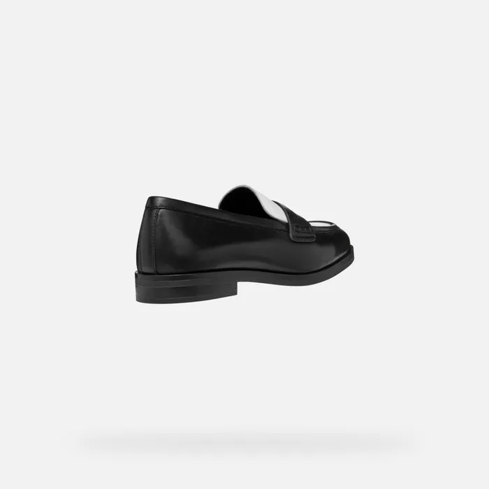 Geox Loafers CLORIDIE WOMAN BlackWhite Leather Loafers Blackwhite 8211 Woman