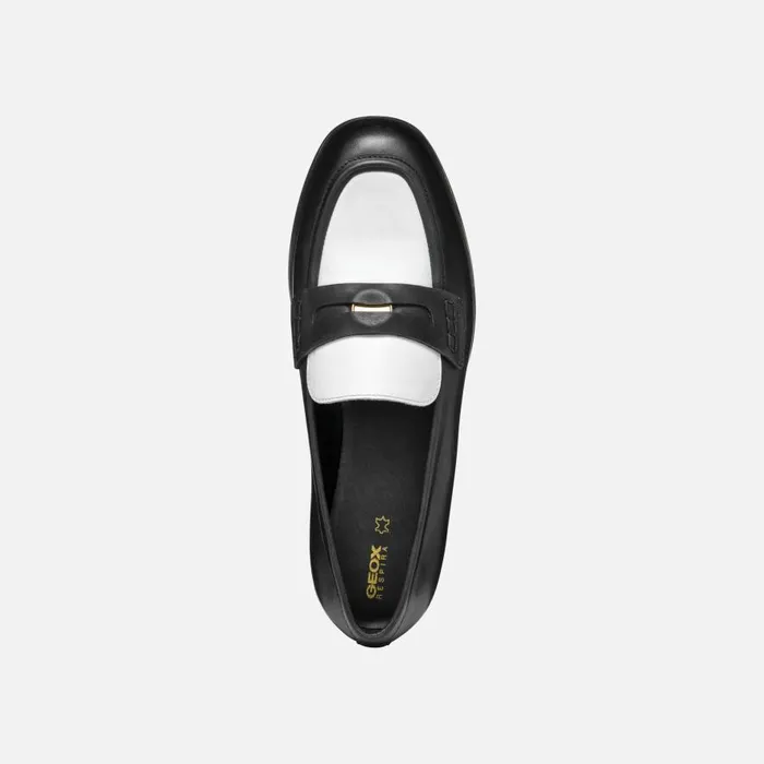 Geox Loafers CLORIDIE WOMAN BlackWhite Leather Loafers Blackwhite 8211 Woman