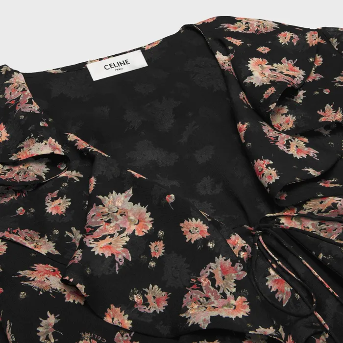 Jabot Dress In Silk Georgette Noirrosecraie Women CELINE DRESSES AND SKIRTS