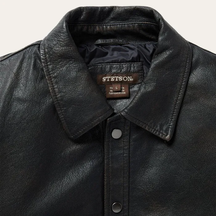 Jackets Men Stetson Snap Front Leather Jacket Brown
