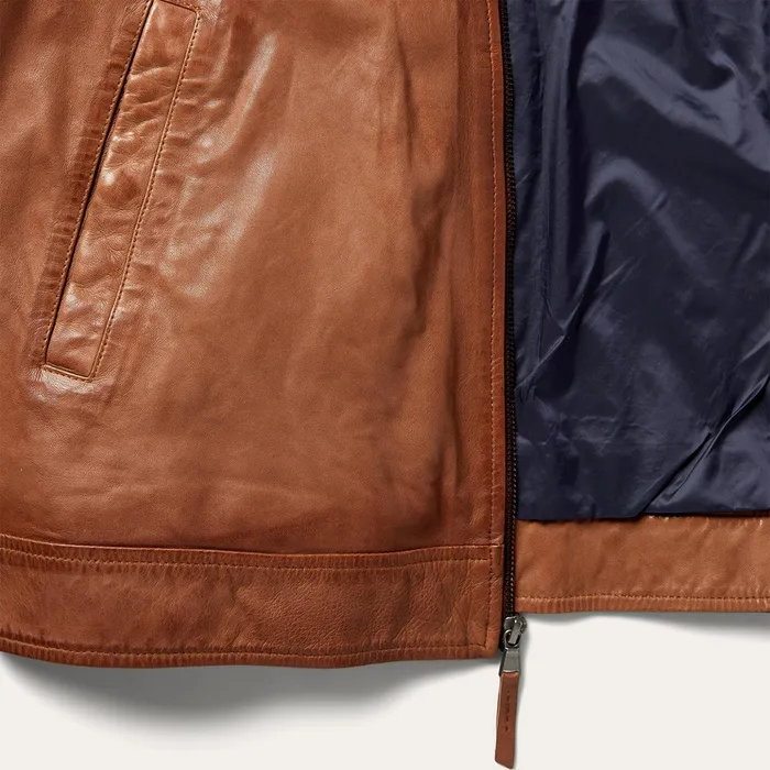 Jackets Men Stetson ZipFront Lightweight Leather Jacket Brown