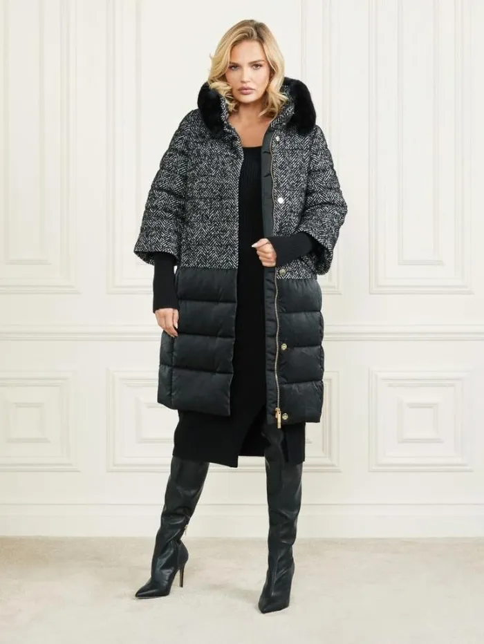 Jackets Women Marciano Abbey Puffer Coat Chevron Black and White Jackets Women Marciano Abbey Puffer Coat Chevron Black and White