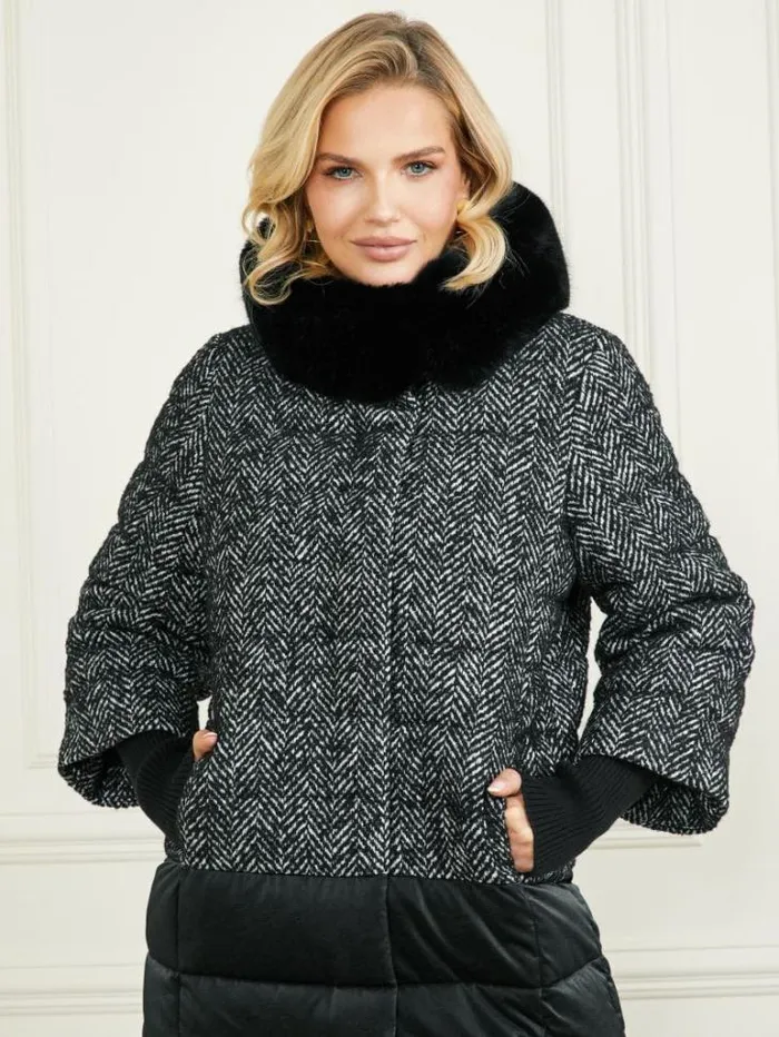 Jackets Women Marciano Abbey Puffer Coat Chevron Black and White Jackets Women Marciano Abbey Puffer Coat Chevron Black and White