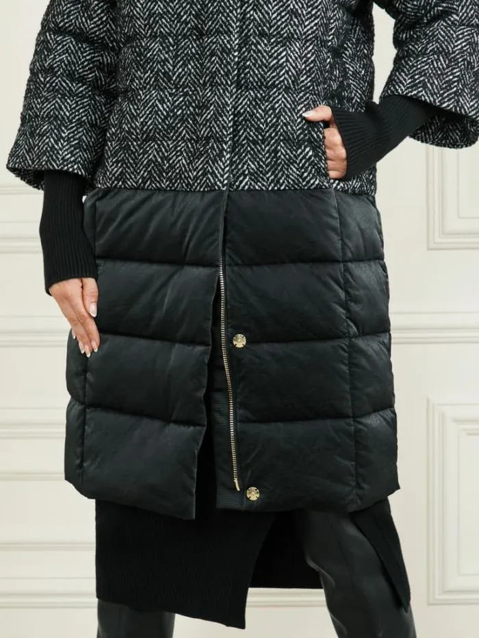 Jackets Women Marciano Abbey Puffer Coat Chevron Black and White Jackets Women Marciano Abbey Puffer Coat Chevron Black and White