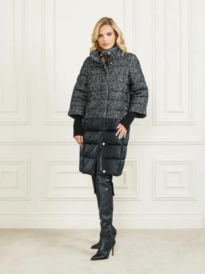 Jackets Women Marciano Abbey Puffer Coat Chevron Black and White Jackets Women Marciano Abbey Puffer Coat Chevron Black and White