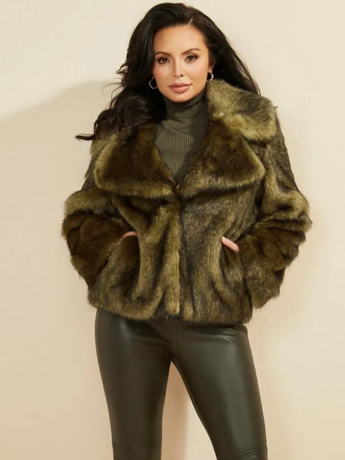 Jackets Women Marciano Gwenda FauxFur Jacket Lancer Green Multi Jackets Women Marciano Gwenda FauxFur Jacket Lancer Green Multi