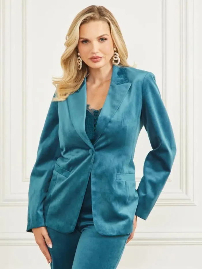 Jackets Women Marciano Lilli Velvet Blazer Blue Opal Jackets Women Marciano Lilli Velvet Blazer Blue Opal