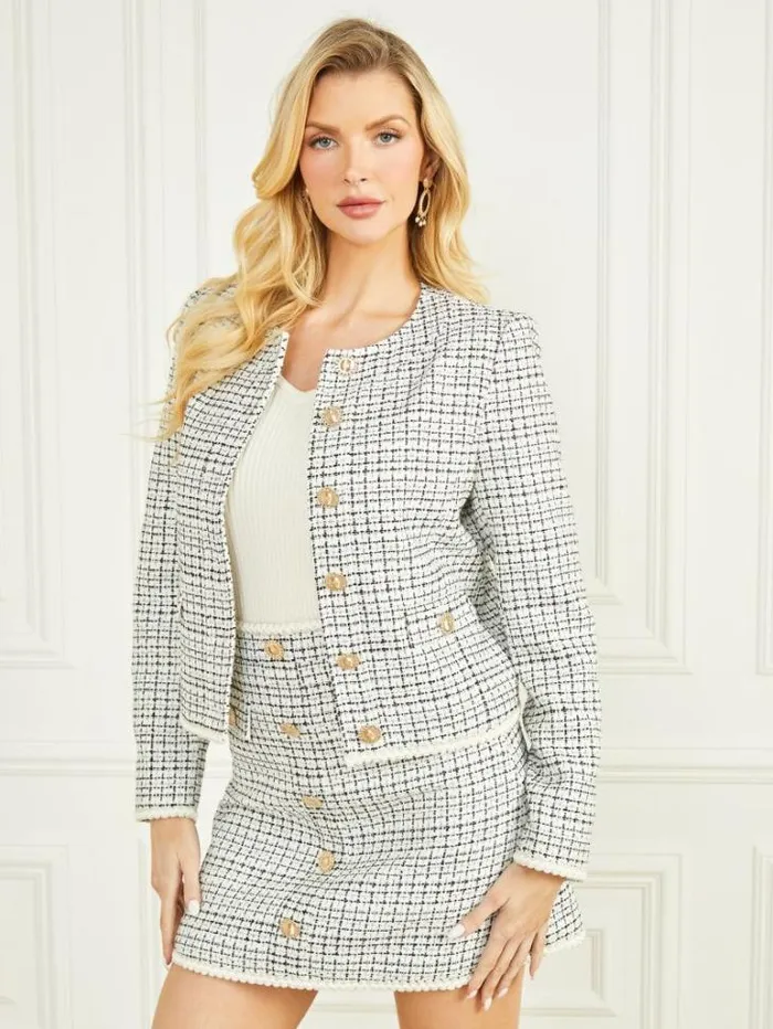 Jackets Women Marciano Provence Tweed Blazer White And Black Tweed