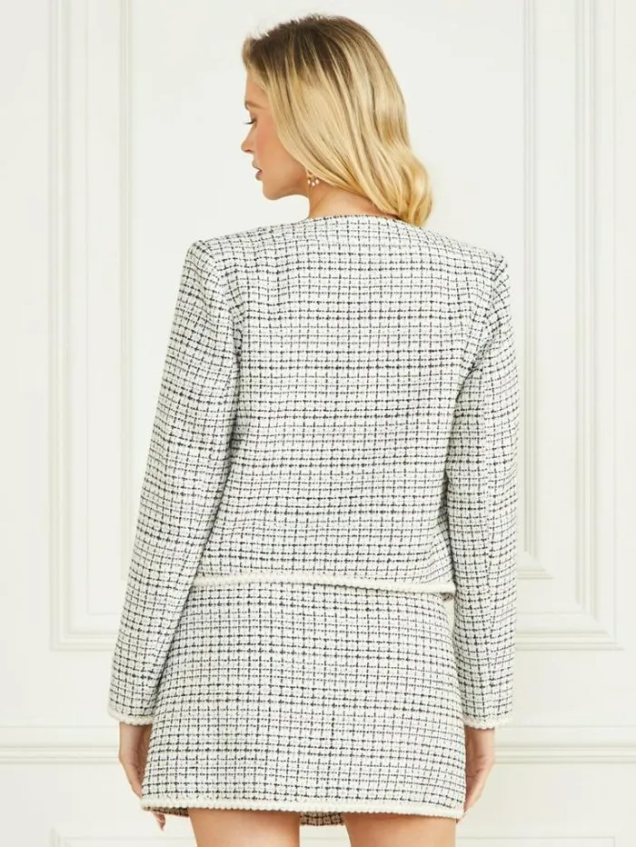 Jackets Women Marciano Provence Tweed Blazer White And Black Tweed Jackets Women Marciano Provence Tweed Blazer White And Black Tweed