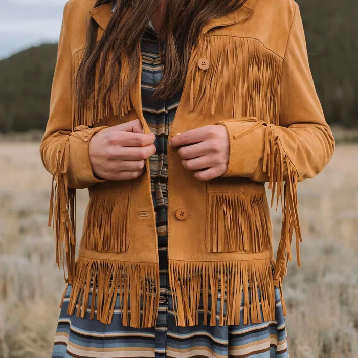 Jackets Women Stetson Fringe Suede Jacket Tan
