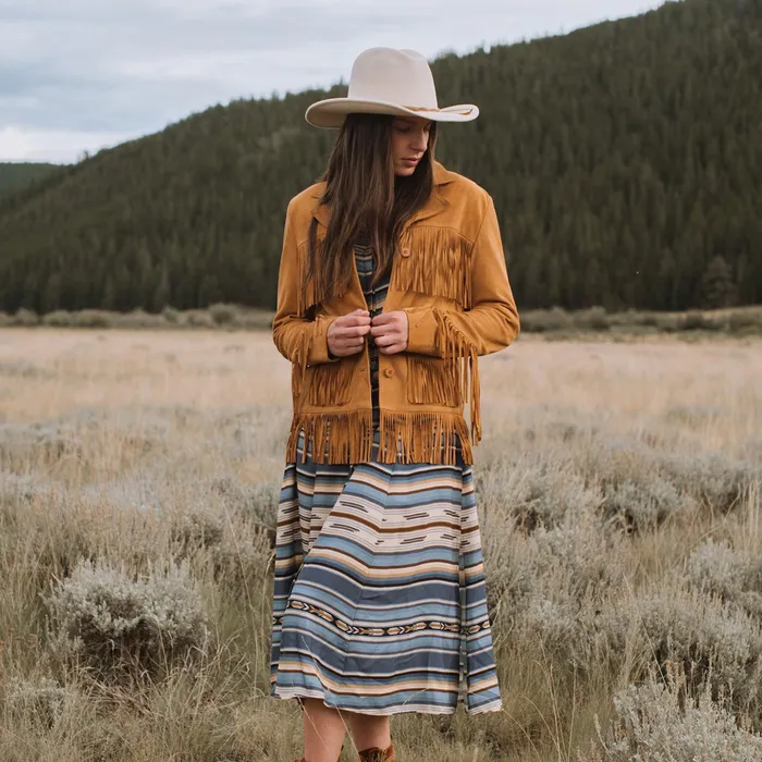 Jackets Women Stetson Fringe Suede Jacket Tan