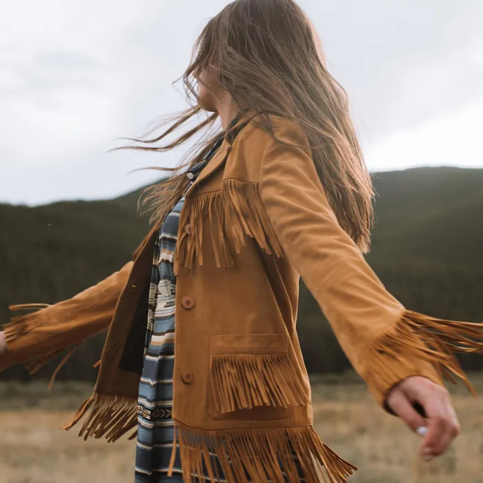 Jackets Women Stetson Fringe Suede Jacket Tan