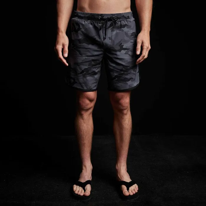 James Perse Performance Swim Camo Curve Hem Hybrid Trunk Black Sea Camoblack 8211 Men
