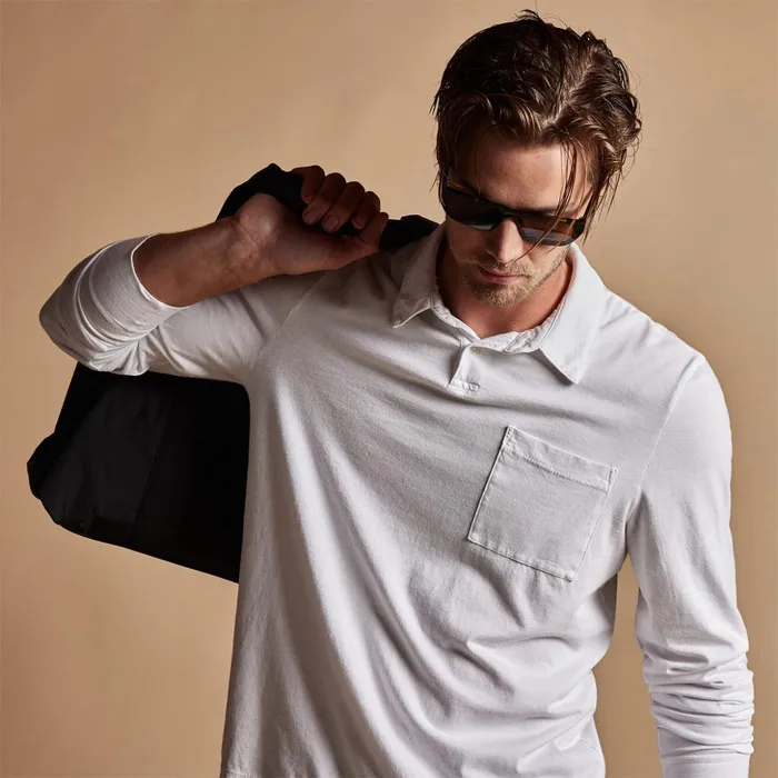 James Perse PolosNovelty Tops Sueded Jersey Rugby Polo White 8211 Men