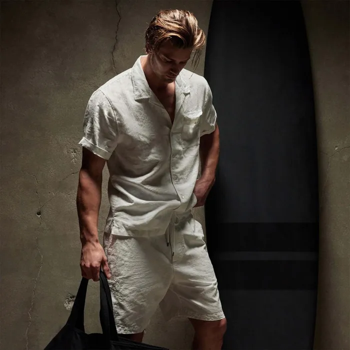 James Perse Shirting Cotton Linen Short Sleeve White 8211 Men