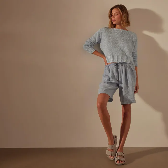 James Perse Shorts Pleated Linen Bermuda Short Open Sky Pigment 8211 Women