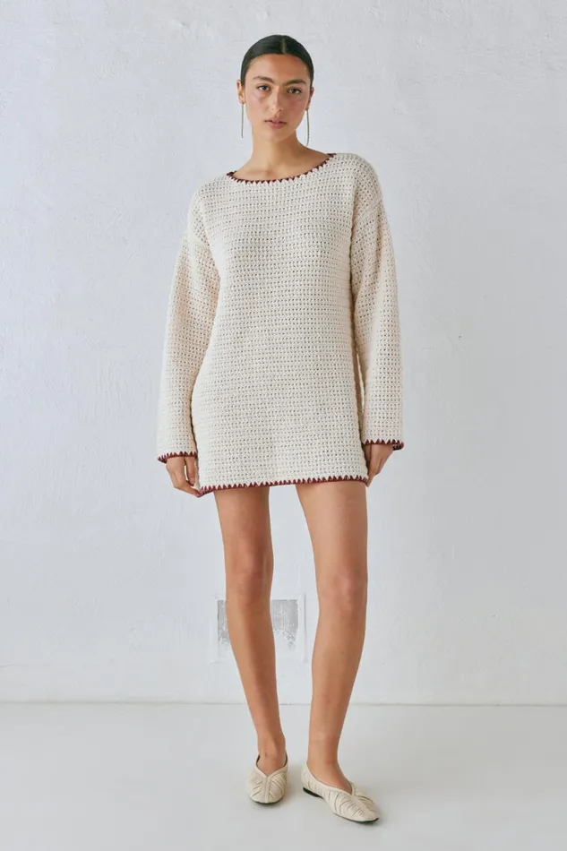 JumpersSweaters Women VRG GRL Stella Knit Tunic Cream JumpersSweaters Women VRG GRL Stella Knit Tunic Cream
