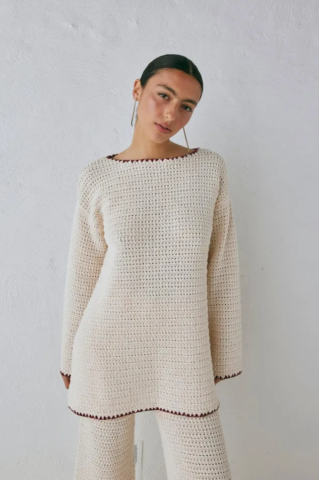 JumpersSweaters Women VRG GRL Stella Knit Tunic Cream JumpersSweaters Women VRG GRL Stella Knit Tunic Cream