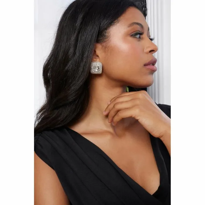 Kenneth Jay Lane Clear Crystal Earrings Women Crystal And Silver Square Clip Earring