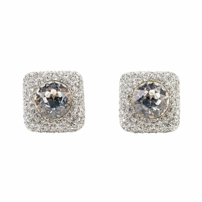 Kenneth Jay Lane Clear Crystal Earrings Women Crystal And Silver Square Clip Earring