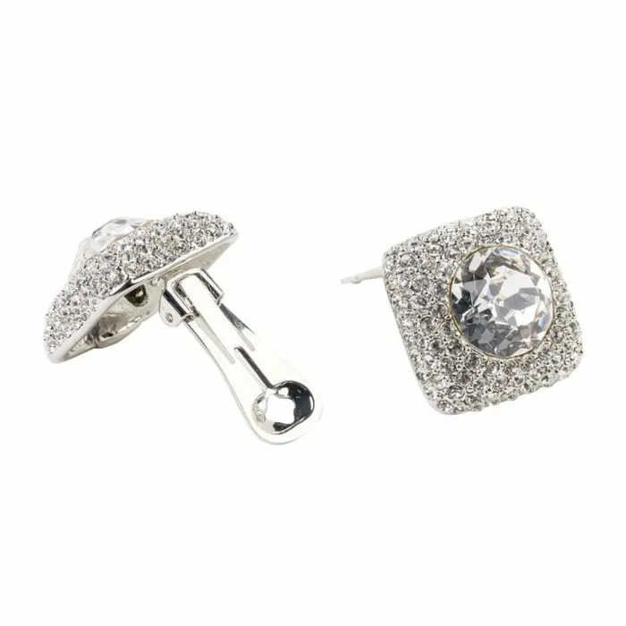 Kenneth Jay Lane Clear Crystal Earrings Women Crystal And Silver Square Clip Earring