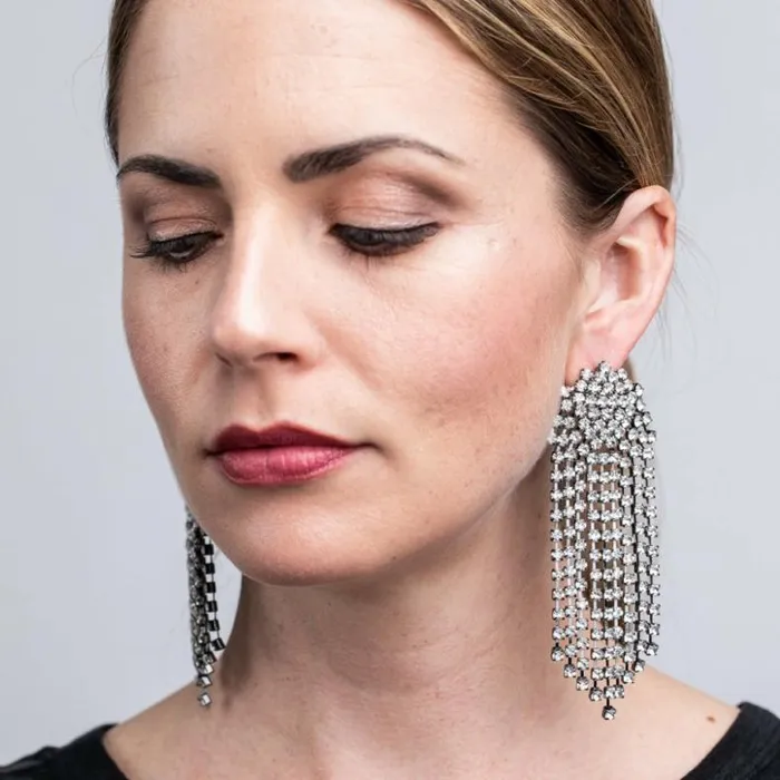 Kenneth Jay Lane Clear Crystal Earrings Women Crystal Waterfall Pierced Or Clip Earrings
