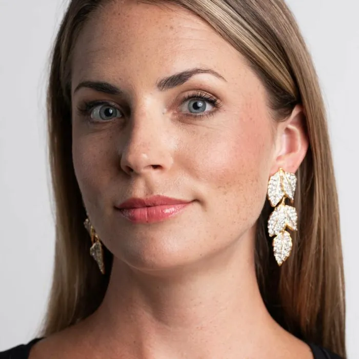 Kenneth Jay Lane Clear Crystal Earrings Women Rhinestone Leaves Clip Earrings