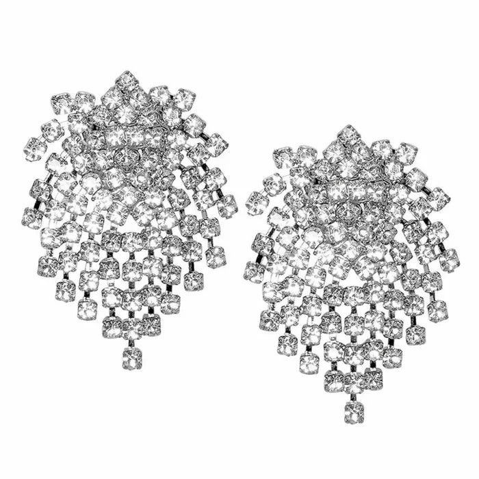 Kenneth Jay Lane Clear Crystal Earrings Women Silver and Crystal Cluster Earring Kenneth Jay Lane Clear Crystal Earrings Women Silver and Crystal Cluster Earring