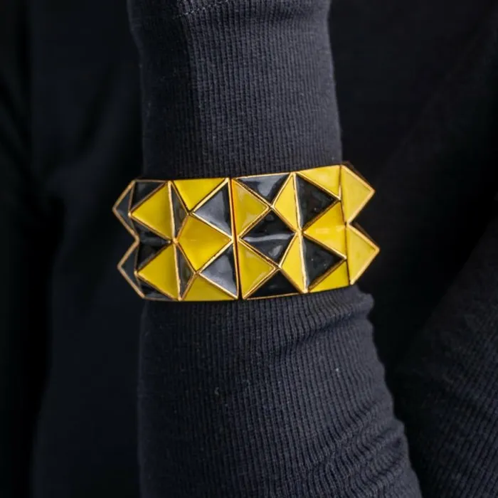 Kenneth Jay Lane Dark Color Bracelets Women Black And Yellow Enamel Pyramid Bracelet Kenneth Jay Lane Dark Color Bracelets Women Black And Yellow Enamel Pyramid Bracelet