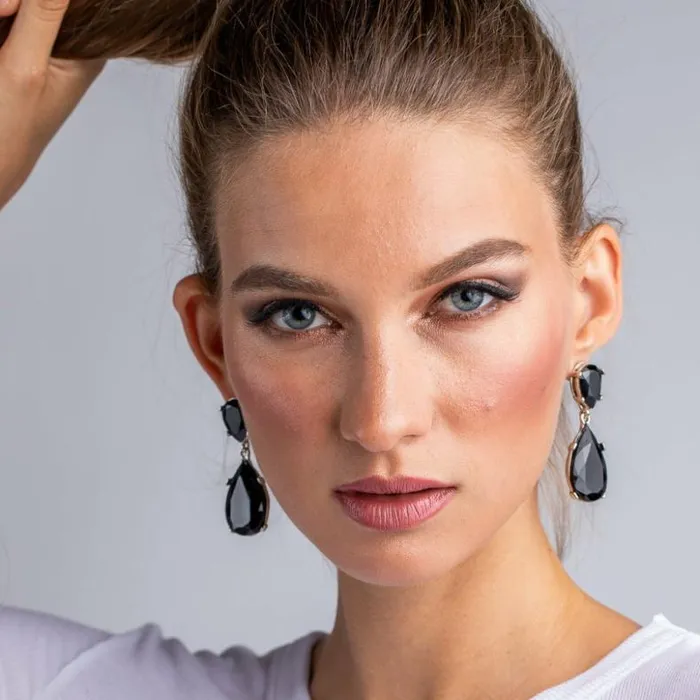 Kenneth Jay Lane Dark Color Gem Earrings Women Jet And Silver Teardrop Pierced Or Clip Earrings