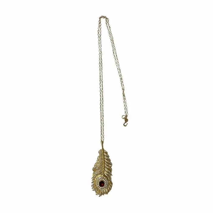 Kenneth Jay Lane Dark Color Gem Necklaces Women Gold Feather Pendant Necklace With Ruby Stone Kenneth Jay Lane Dark Color Gem Necklaces Women Gold Feather Pendant Necklace With Ruby Stone
