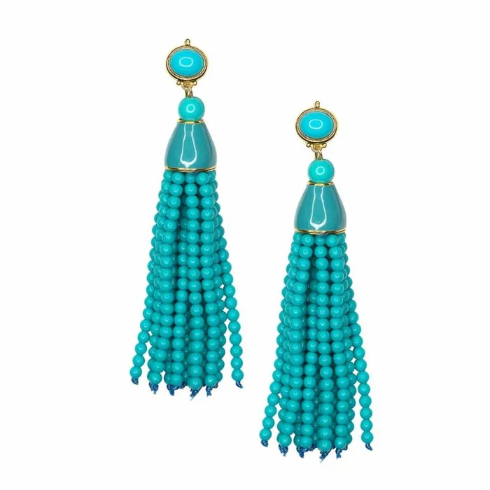 Kenneth Jay Lane Light Color Earrings Women Turquoise Seed Bead Tassel Pierced Or Clip Earring Kenneth Jay Lane Light Color Earrings Women Turquoise Seed Bead Tassel Pierced Or Clip Earring