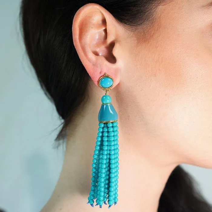 Kenneth Jay Lane Light Color Earrings Women Turquoise Seed Bead Tassel Pierced Or Clip Earring Kenneth Jay Lane Light Color Earrings Women Turquoise Seed Bead Tassel Pierced Or Clip Earring