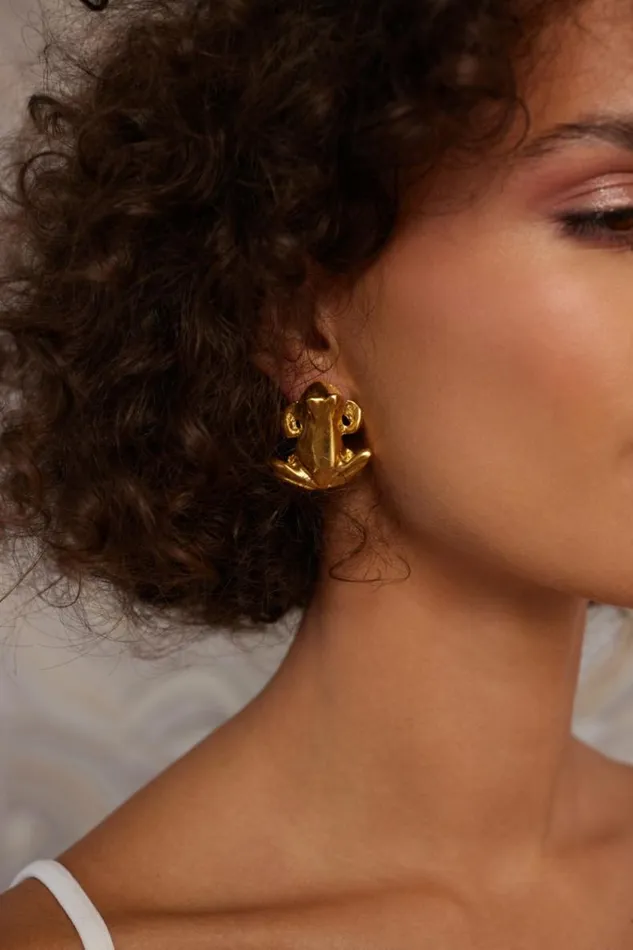 Kenneth Jay Lane Metallic Finish Earrings Women Gold Frog Clip Earrings Kenneth Jay Lane Metallic Finish Earrings Women Gold Frog Clip Earrings