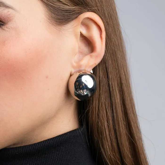 Kenneth Jay Lane Metallic Finish Earrings Women Polished Silver Button Clip Earrings