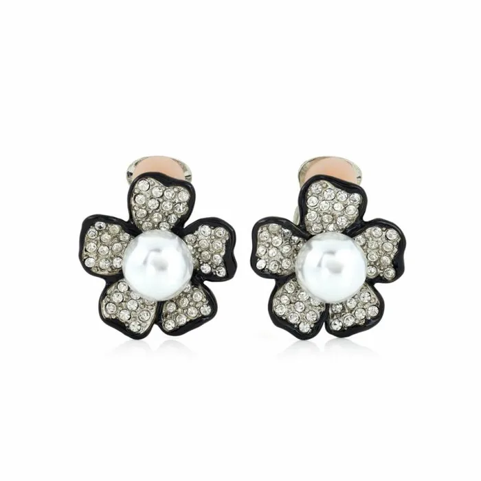 Kenneth Jay Lane Pearl Earrings Women Pearl Center Flower Clip Earrings